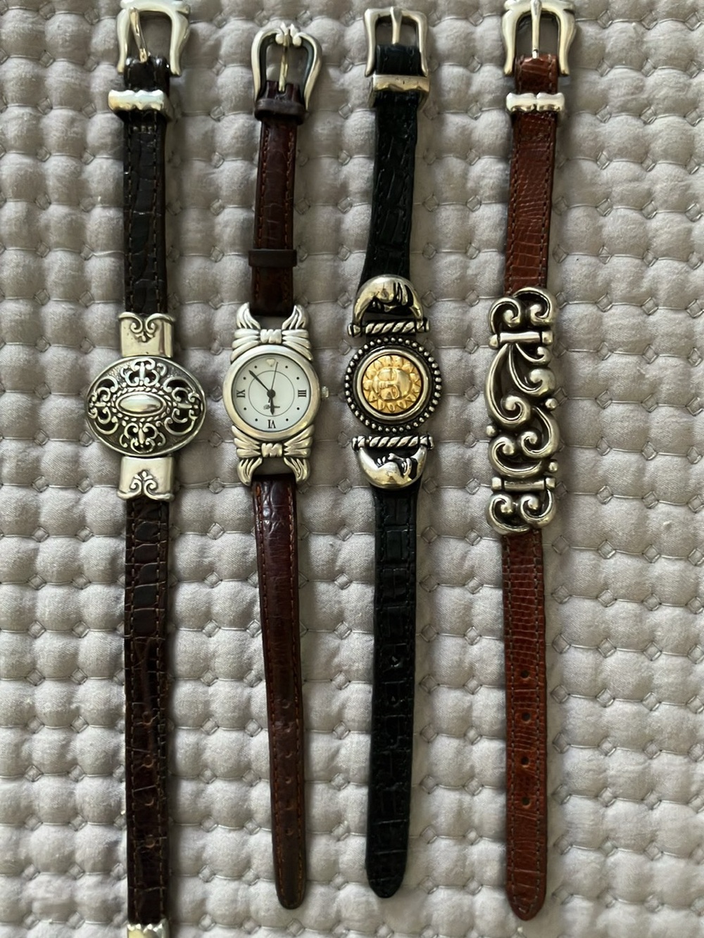 Brighton Brown and Black Leather Watch-Style Bracelets with Silver-Tone Accents